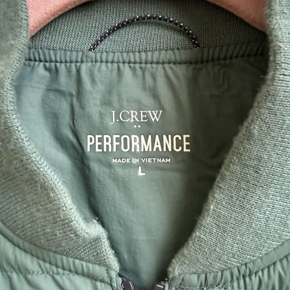 J. Crew Green Mens Performance Full Zip Quilted Puffer Vest Jacket Outdoors Sz M